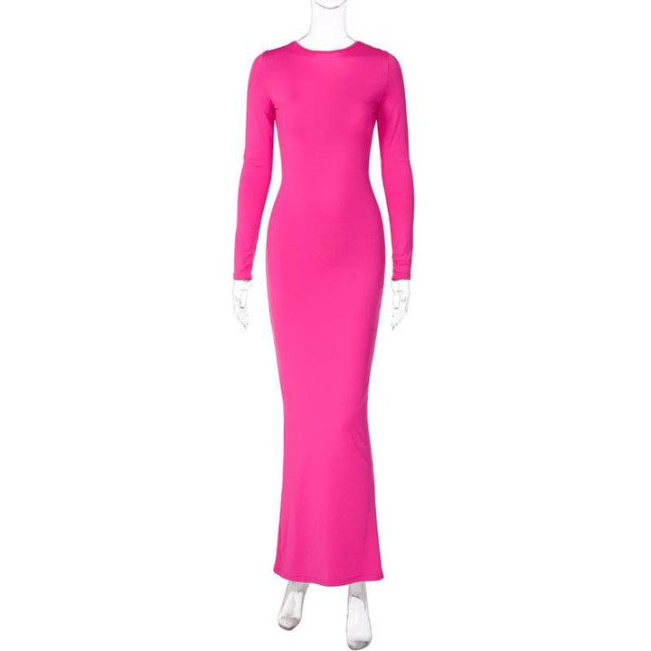 Ruched long sleeve v neck solid 2-way maxi dress
