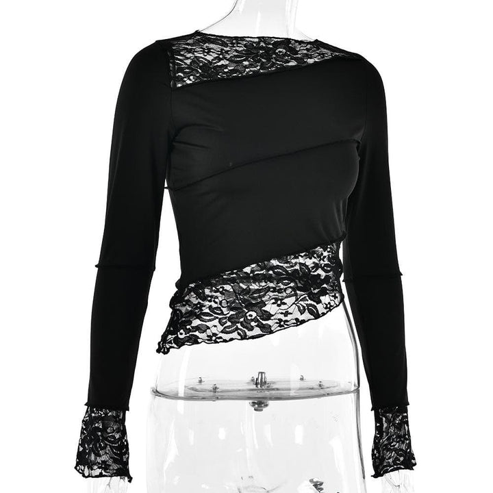 Lace patchwork irregular stitch long sleeve top