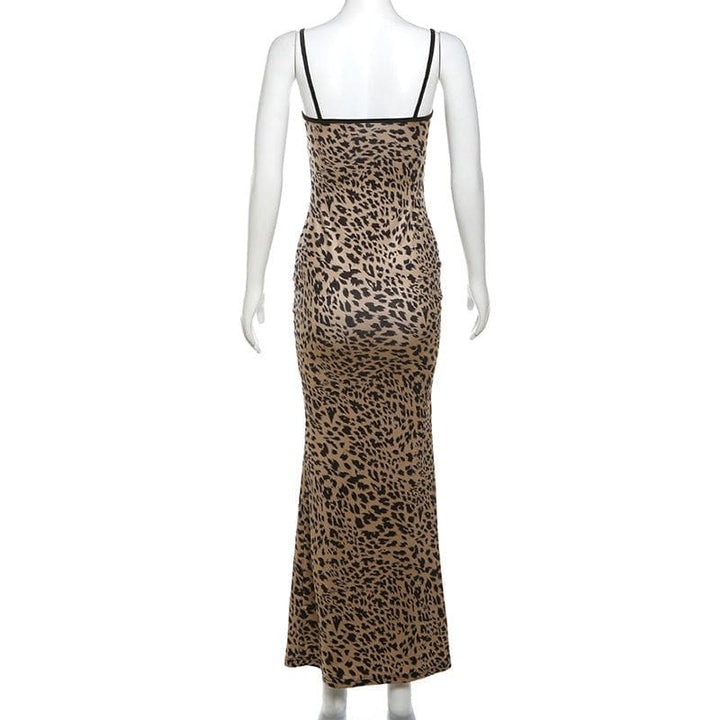 Leopard print hollow out backless cami cut out maxi dress  | Festival Outfits Women