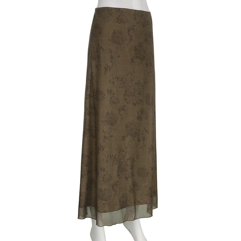 Mesh flower pattern zip-up ruffle midi skirt – Halibuy