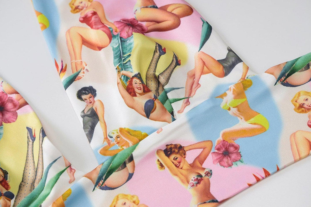 Backless bowknot halter printed top - Halibuy