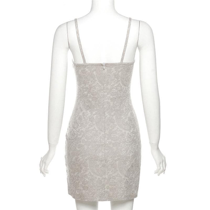 Abstract zip-up rivet backless contrast cami mini dress