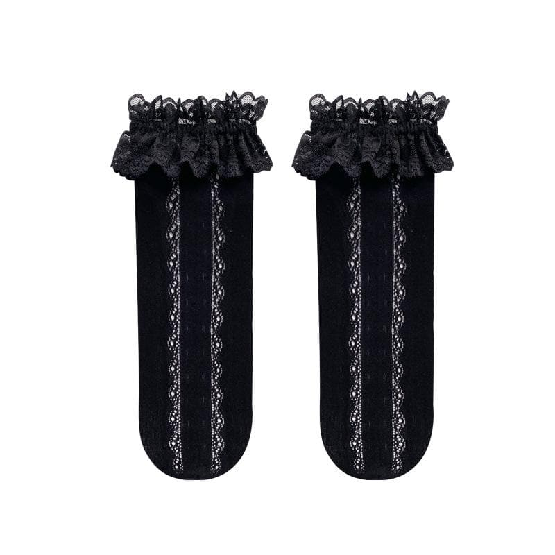 Lace hem heart pattern knee high socks