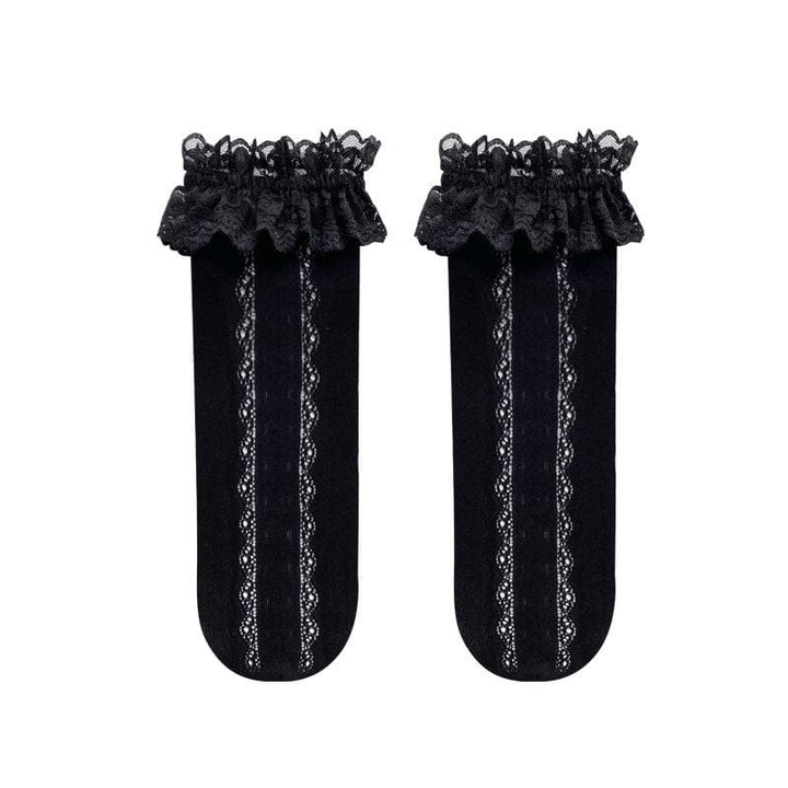 Lace hem heart pattern knee high socks