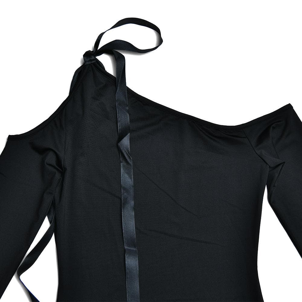 Self tie irregular one shoulder long sleeve solid mini dress