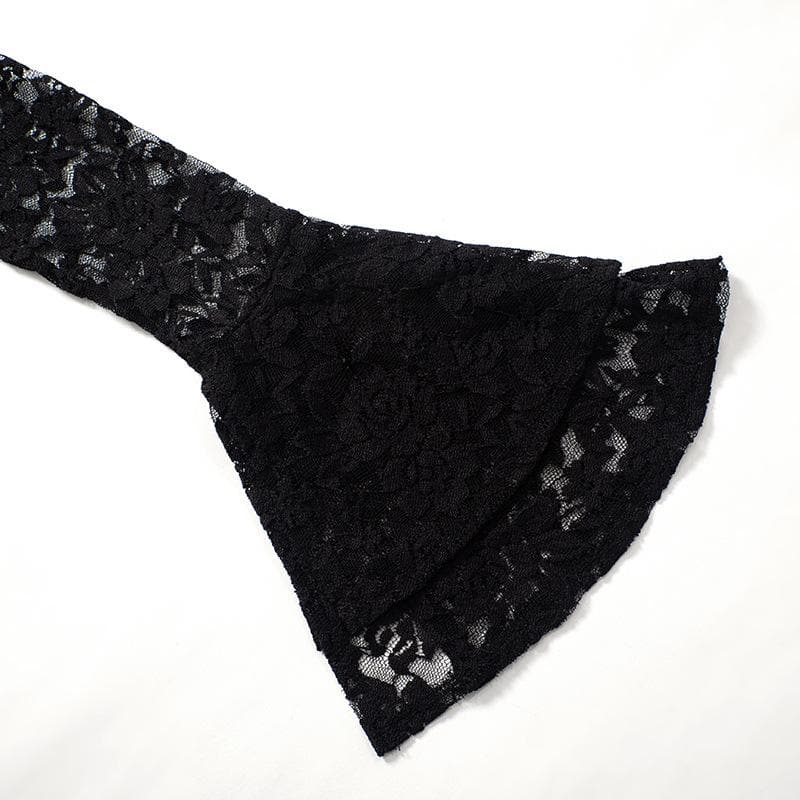 Long flared sleeve lace u neck button backless crop top  | Festival Outfits Women