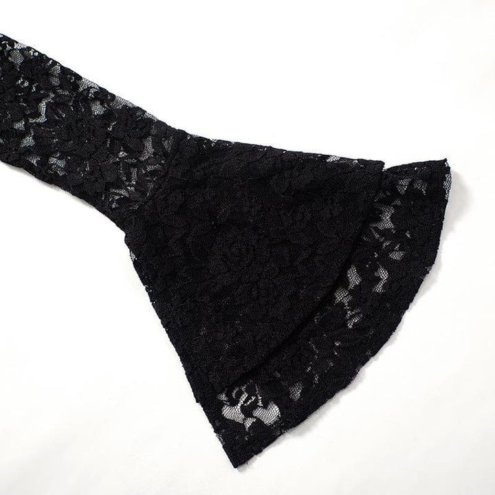 Long flared sleeve lace u neck button backless crop top  | Festival Outfits Women