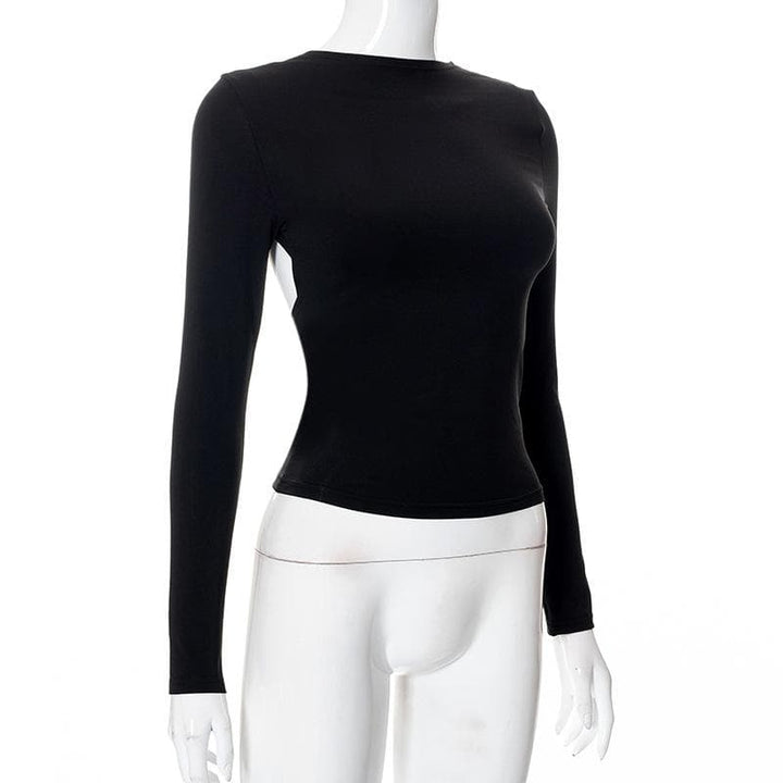 Hollow out solid long sleeve backless cut out top-final-sale