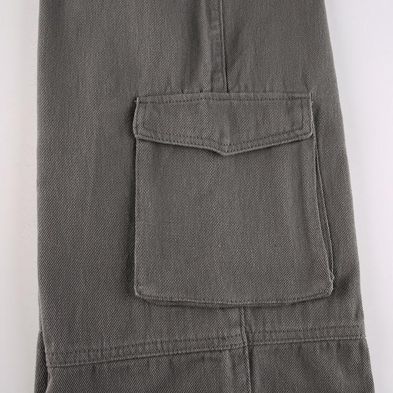Tie waist pocket button solid straight leg cargo jeans – Halibuy