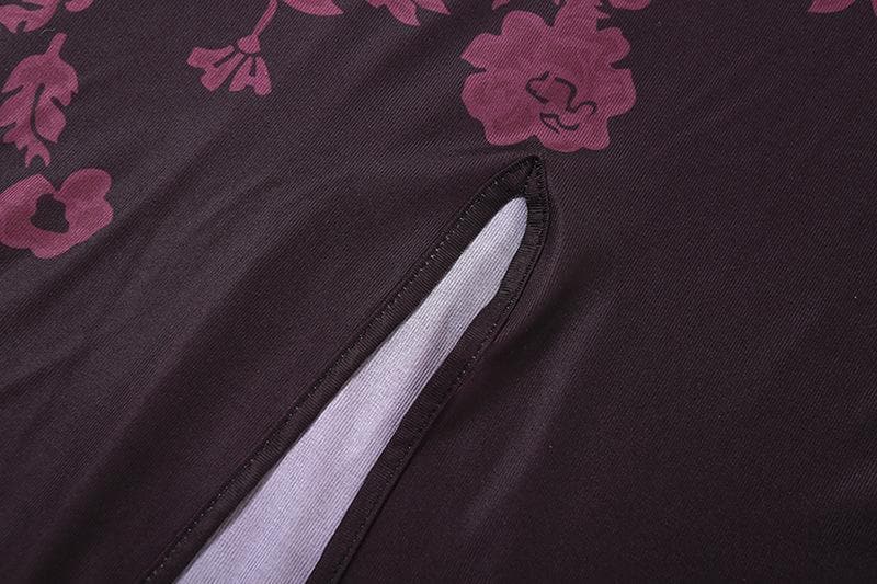 Lace hem contrast flower pattern slit cami midi dress – Halibuy