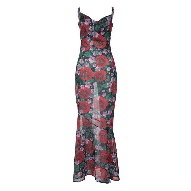 Cowl neck flower print zip-up contrast backless cami maxi dress  | Festival Outfits Women