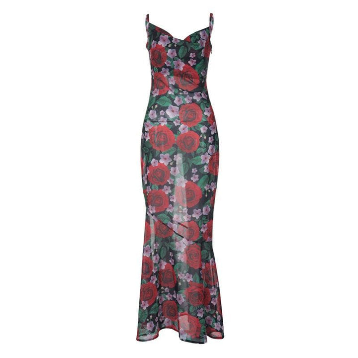 Cowl neck flower print zip-up contrast backless cami maxi dress  | Festival Outfits Women