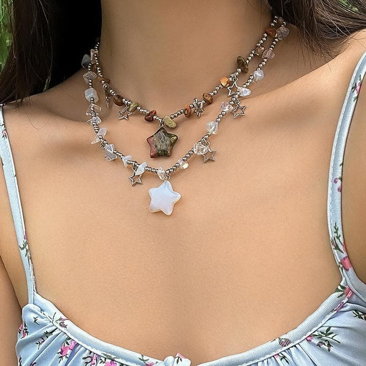 Star stone beaded choker necklace