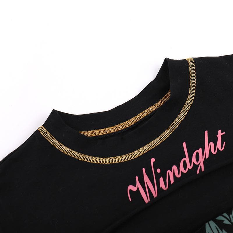 Contrast print short sleeve stitch hollow out crewneck crop cut out top  | Festival Outfits Women