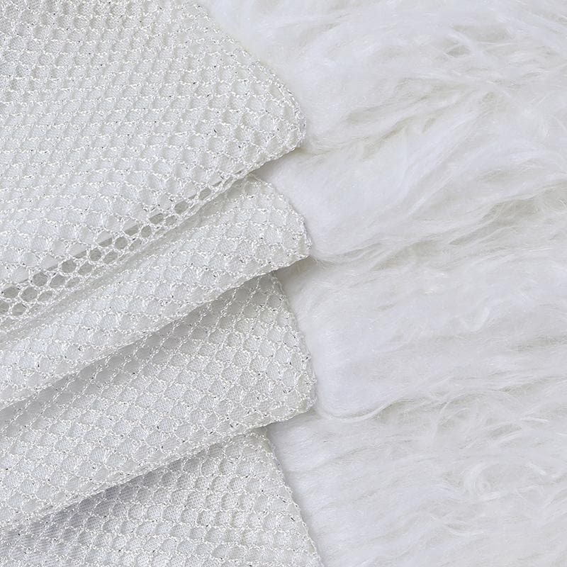 Feather long sleeve fishnet see through solid mini skirt set