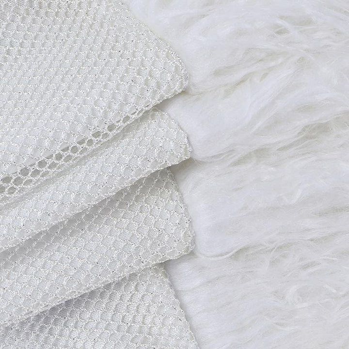 Feather long sleeve fishnet see through solid mini skirt set