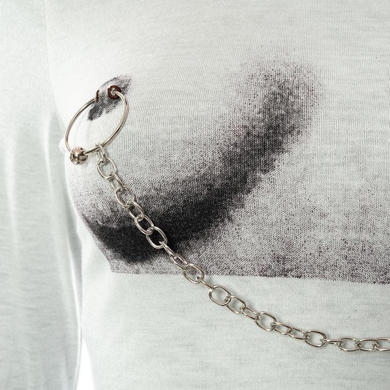 Body print metal chain contrast short sleeve crop top-final-sale