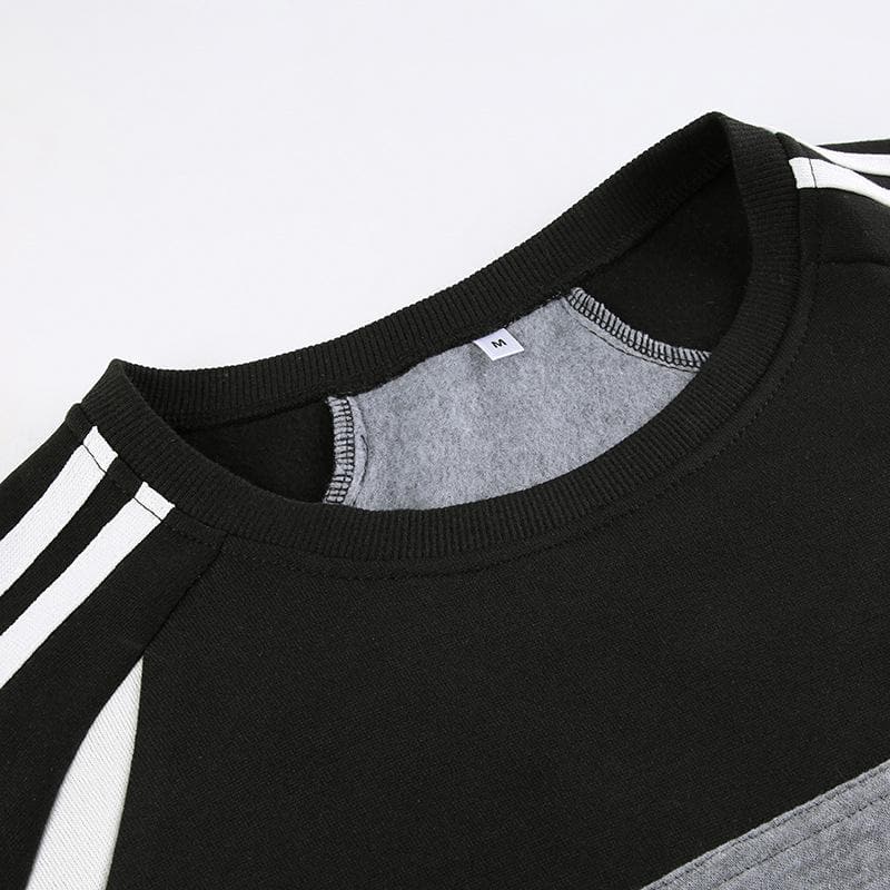 Patchwork long sleeve contrast round neck top