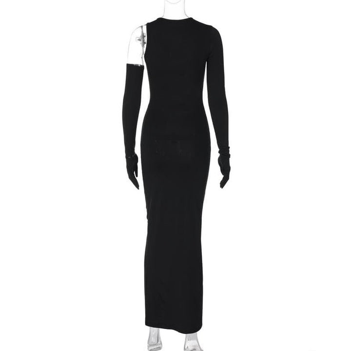 Long sleeve gloves irregular hollow out crewneck cut out maxi dress  | Festival Outfits Women