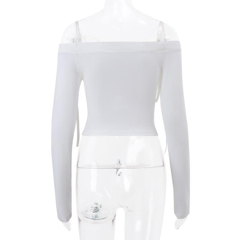 Self tie off shoulder long sleeve solid top
