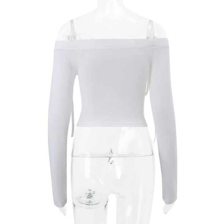 Self tie off shoulder long sleeve solid top