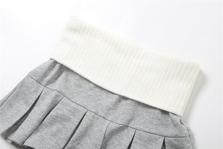 Contrast knitted pleated patchwork low rise mini skirt  | Festival Outfits Women