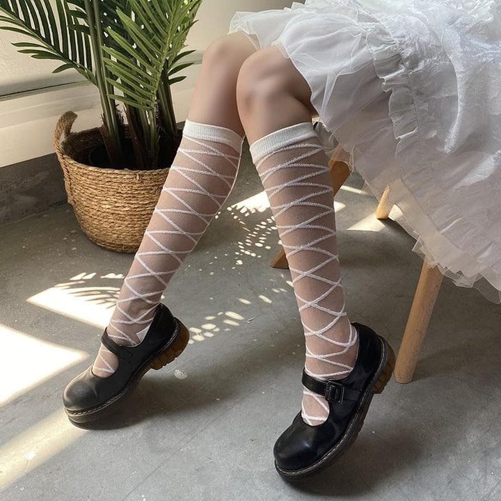 Solid cross front knee high socks