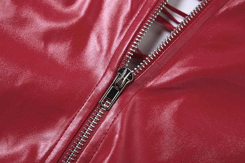 Lace up zip-up PU leather solid corset tube top  | Festival Outfits Women
