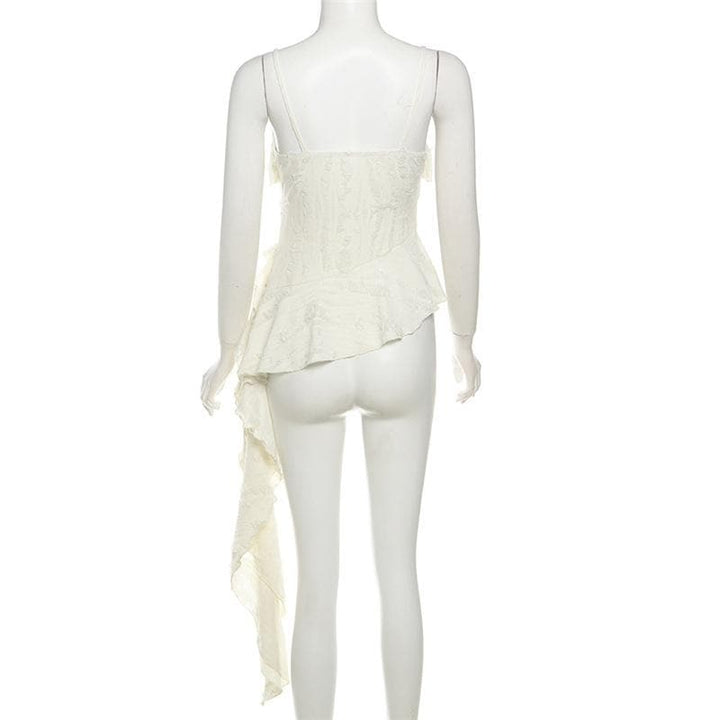V neck ruffle irregular backless solid cami top  | Festival Outfits Women
