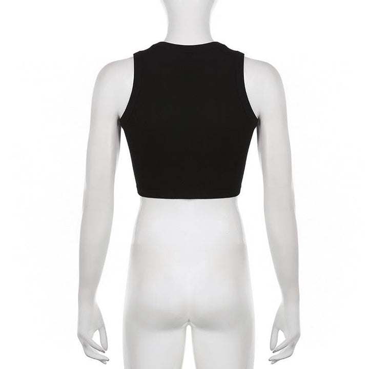 Textured contrast sleeveless crewneck patchwork crop top