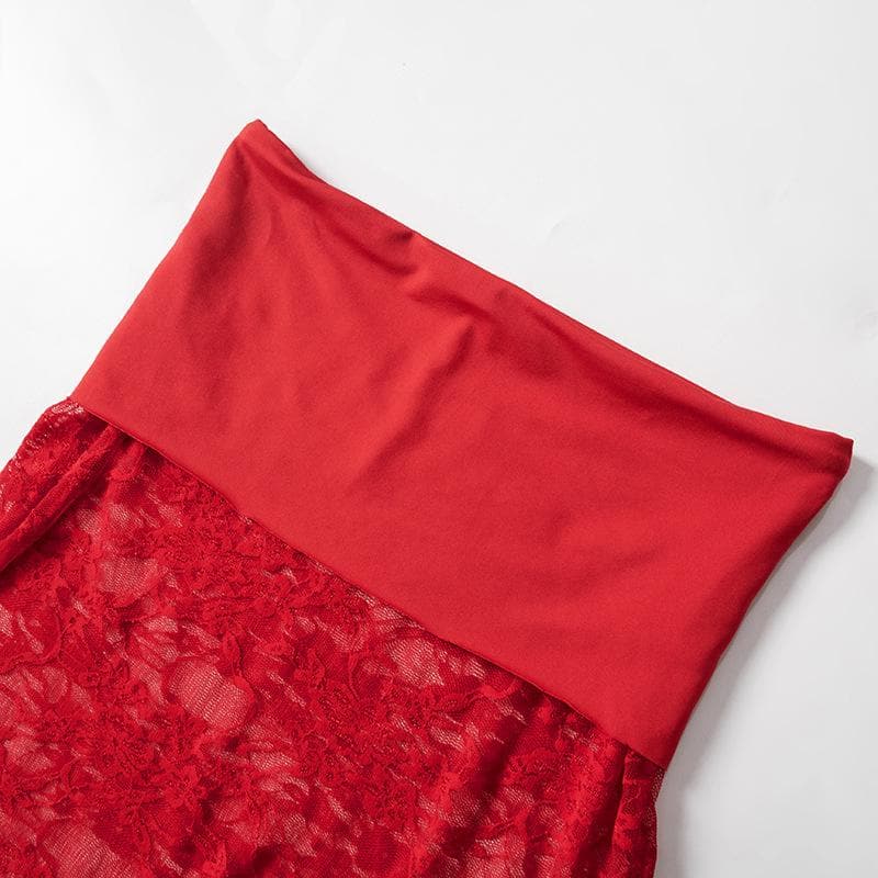 Long sleeve off shoulder lace see through mini skirt set  | Festival Outfits Women