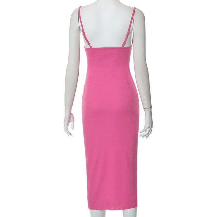 Sleeveless solid ruched ribbed backless cami dress