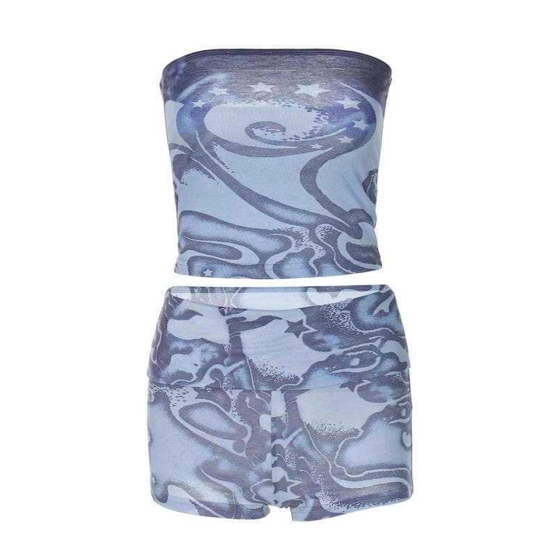 Abstract print backless contrast tube pant set  | Festival Outfits Women