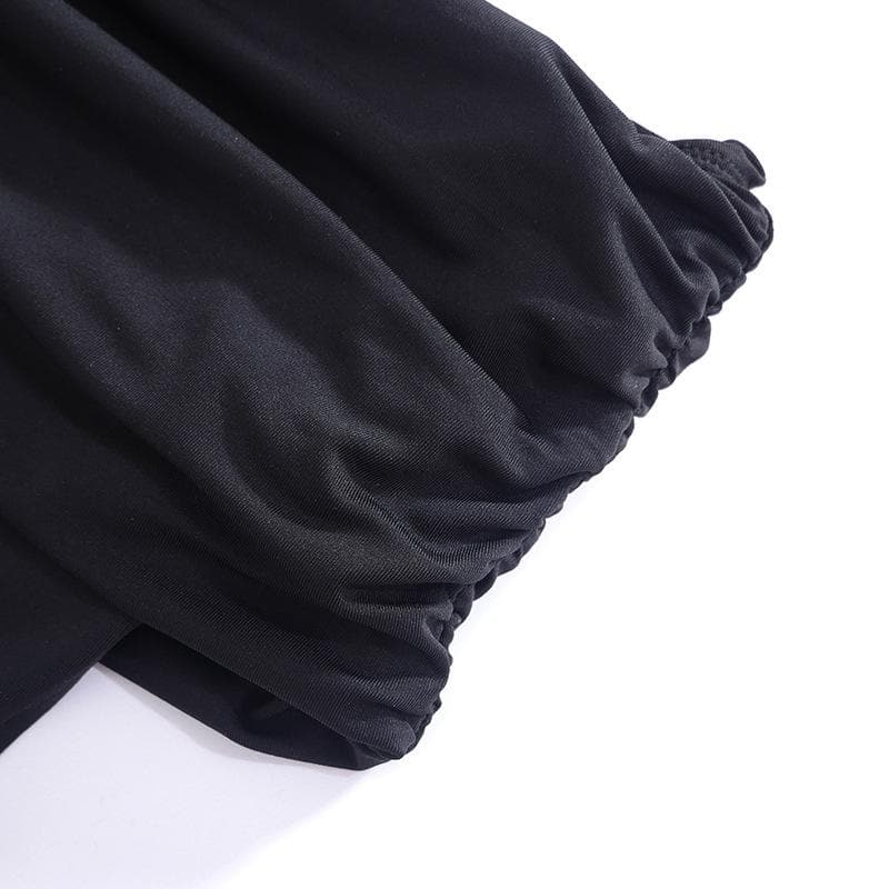 Ruched solid off shoulder hollow out backless crop cut out top