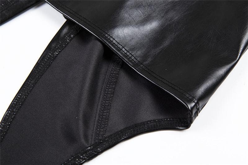 Lace up front halter backless PU top - Halibuy