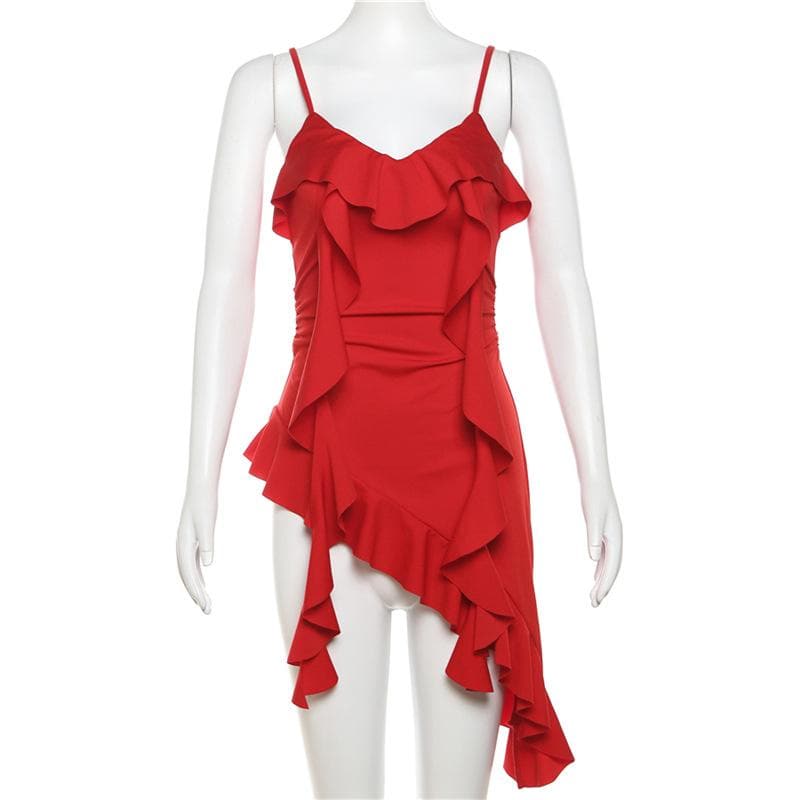 V neck irregular solid ruffle ruched cami top  | Festival Outfits Women