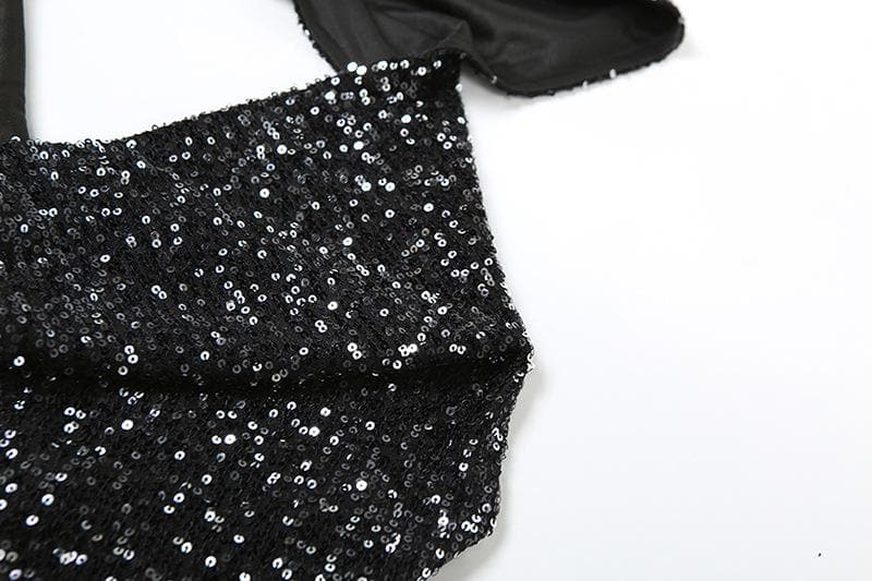 Glitter cowl neck hoodie gloves backless halter crop top  | Festival Outfits Women