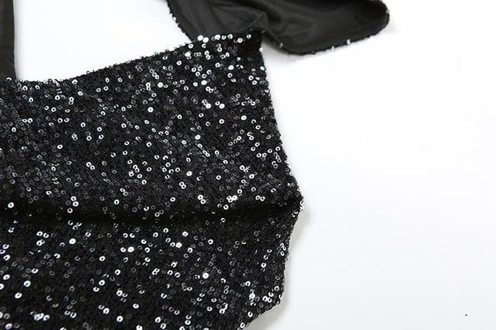 Glitter cowl neck hoodie gloves backless halter crop top  | Festival Outfits Women