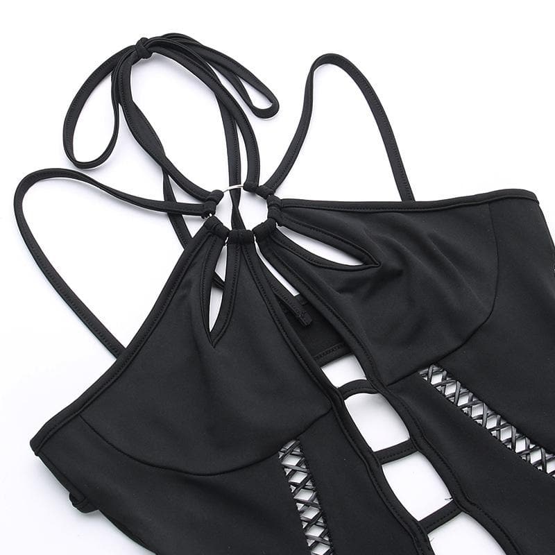 Lace up hollow out halter o ring backless solid jumpsuit  | Festival Outfits Women