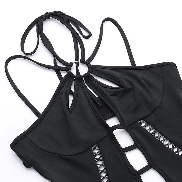 Lace up hollow out halter o ring backless solid jumpsuit  | Festival Outfits Women