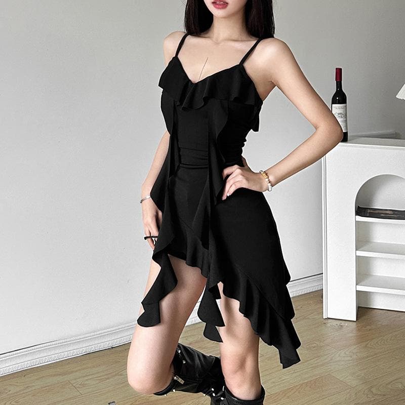 V neck irregular solid ruffle ruched cami top  | Festival Outfits Women