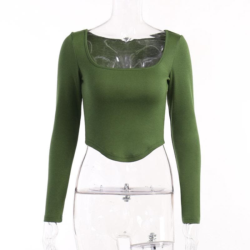 Long sleeve solid square neck crop top