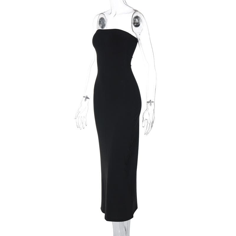 Slit backless solid sleeveless tube midi dress  | Festival Outfits Women