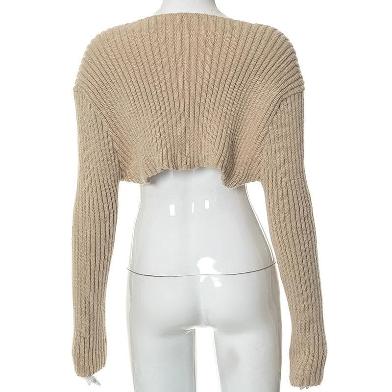 Long sleeve knitted solid shrug top-final-sale