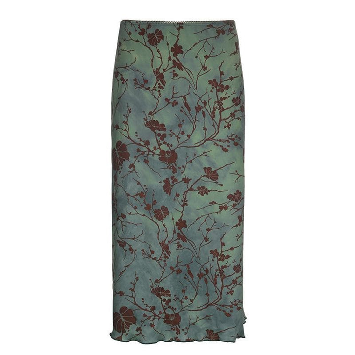 Flower pattern contrast ruffle tie dye midi skirt