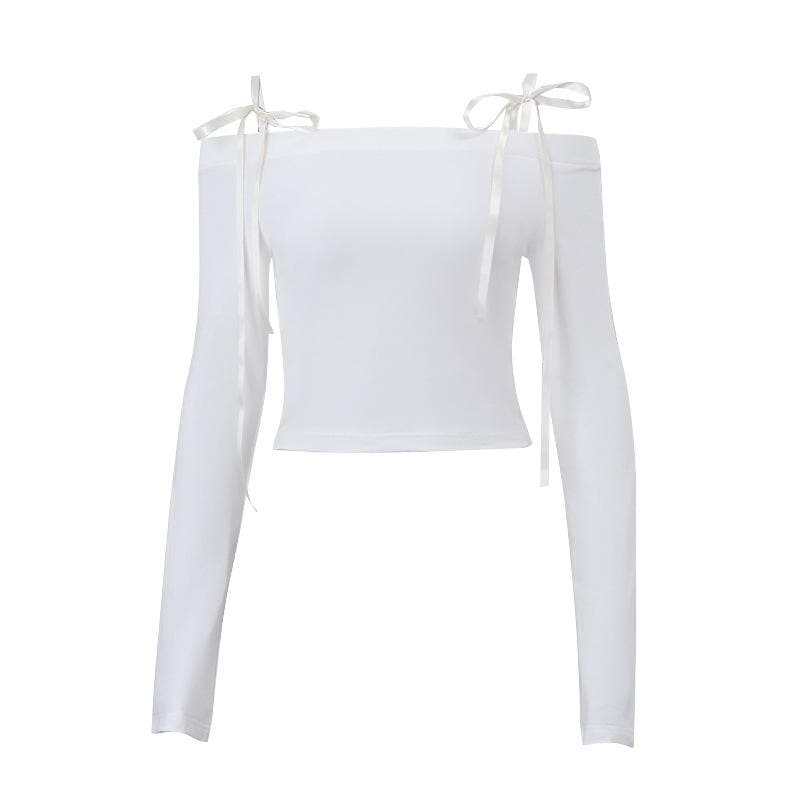 Self tie off shoulder long sleeve solid top