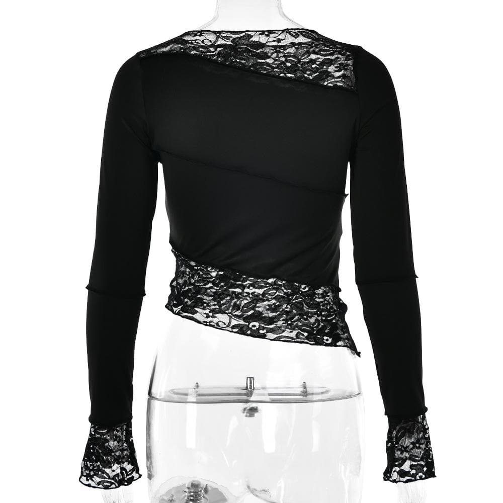 Lace patchwork irregular stitch long sleeve top