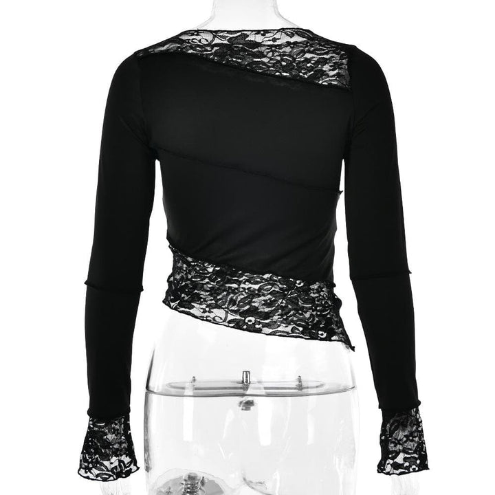 Lace patchwork irregular stitch long sleeve top