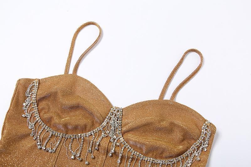 Tassel heart neck glitter cami crop top - Halibuy