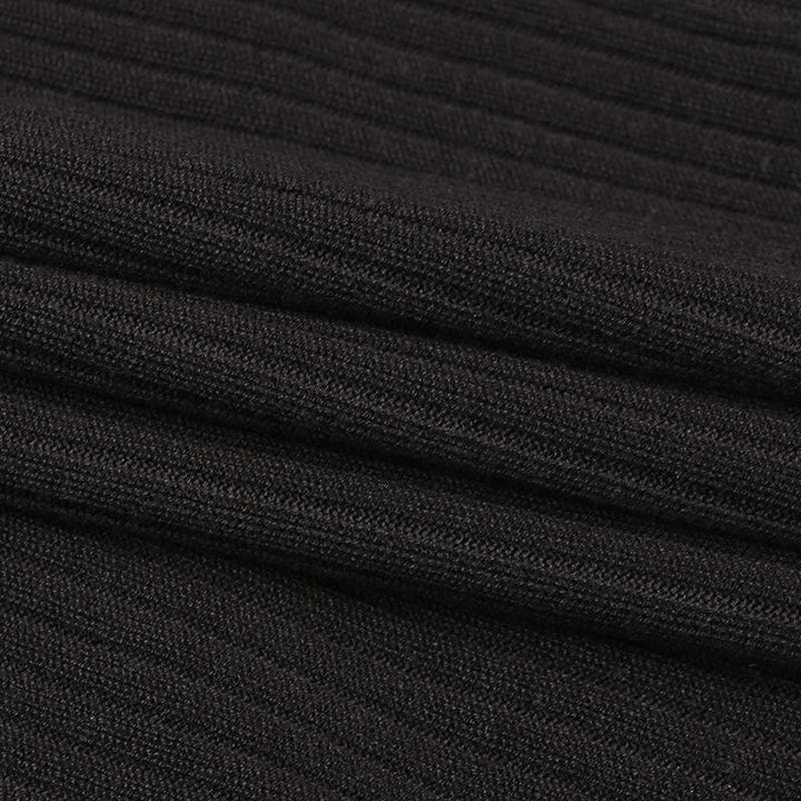 Ribbed solid long sleeve turnover collar slit v neck midi dress